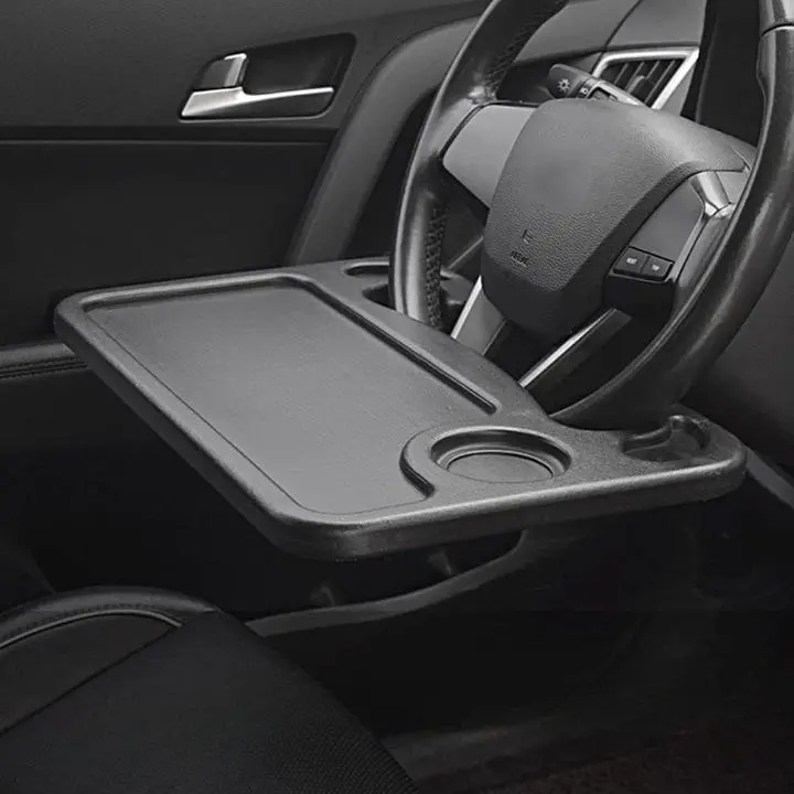 Universal Steering Wheel Tray for Frequent Travelers - Black, Fashionably Designed, Durable Car Desk & Food Table, Steering Wheel-Mountable, Fits Most Vehicles with Back Seat Pocket, Car Interior Stowing & Tidying Accessory, Universal Steering Wheel Tray