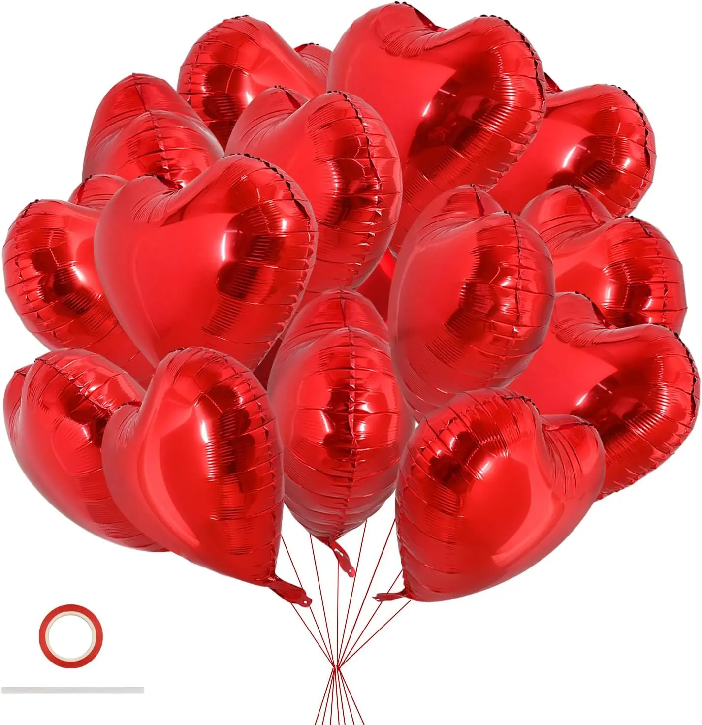 30 Pcs Red Heart Balloons 18 Inch Heart Shape Foil Mylar Balloons | Helium Heart Balloons for Wedding Anniversary Birthday New Year Christmas Romantic Party Decorations for Women Men Couples