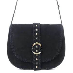 Myra Yellowstone Iron Frontier Suede Leather Bag in Jet Black