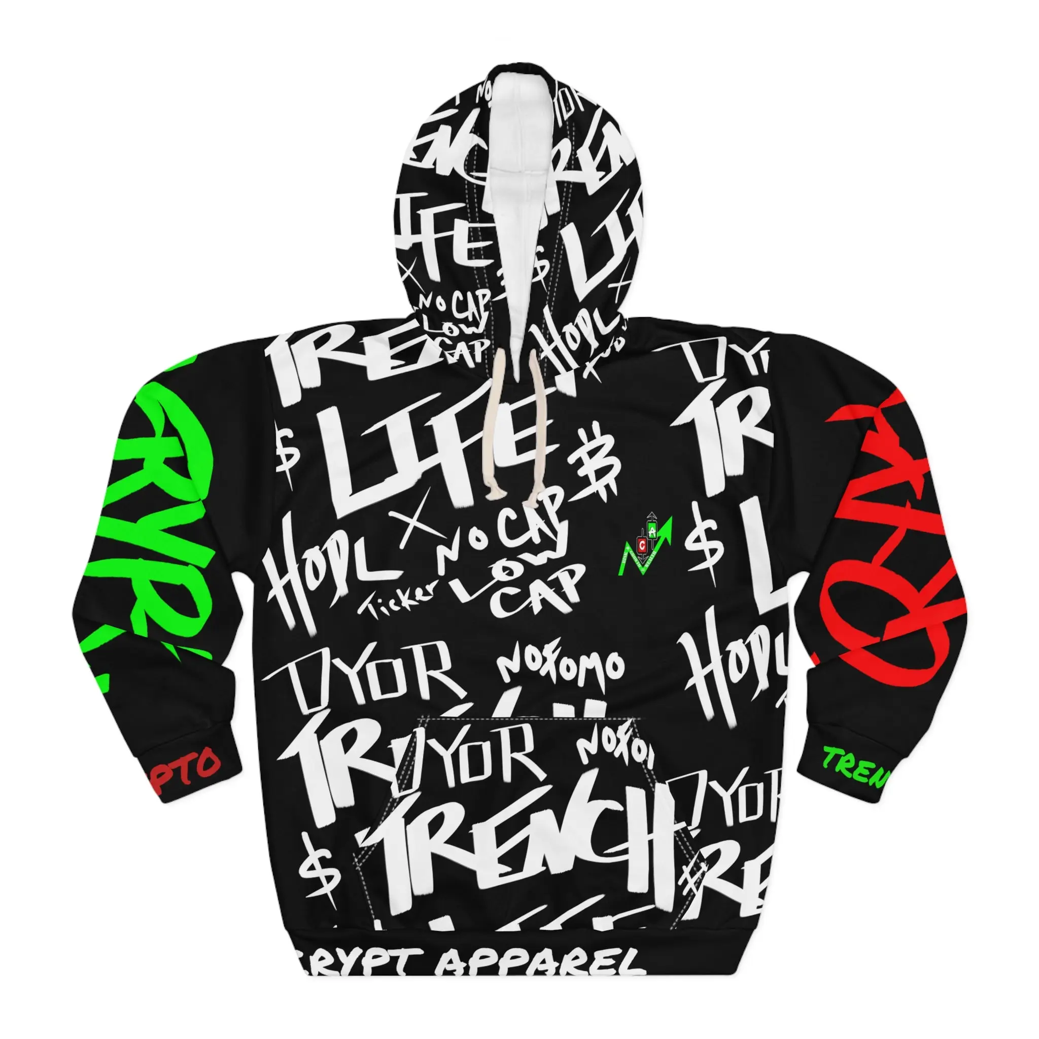 Trench Life Graffiti Hoodie | Crypt Apparel All-Over Print Crypto Inspired Streetwear