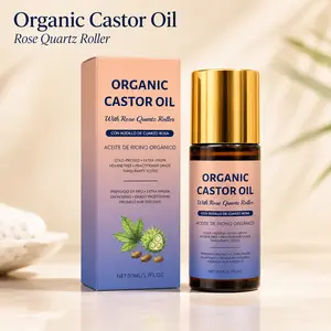 Organic Castor Oil Roller, Cold Pressed Hexane Free Body Massage Oil, Rose Quartz Roll On Hydrating Skin Self Care Oil 50ml Portable Natural Body Oil