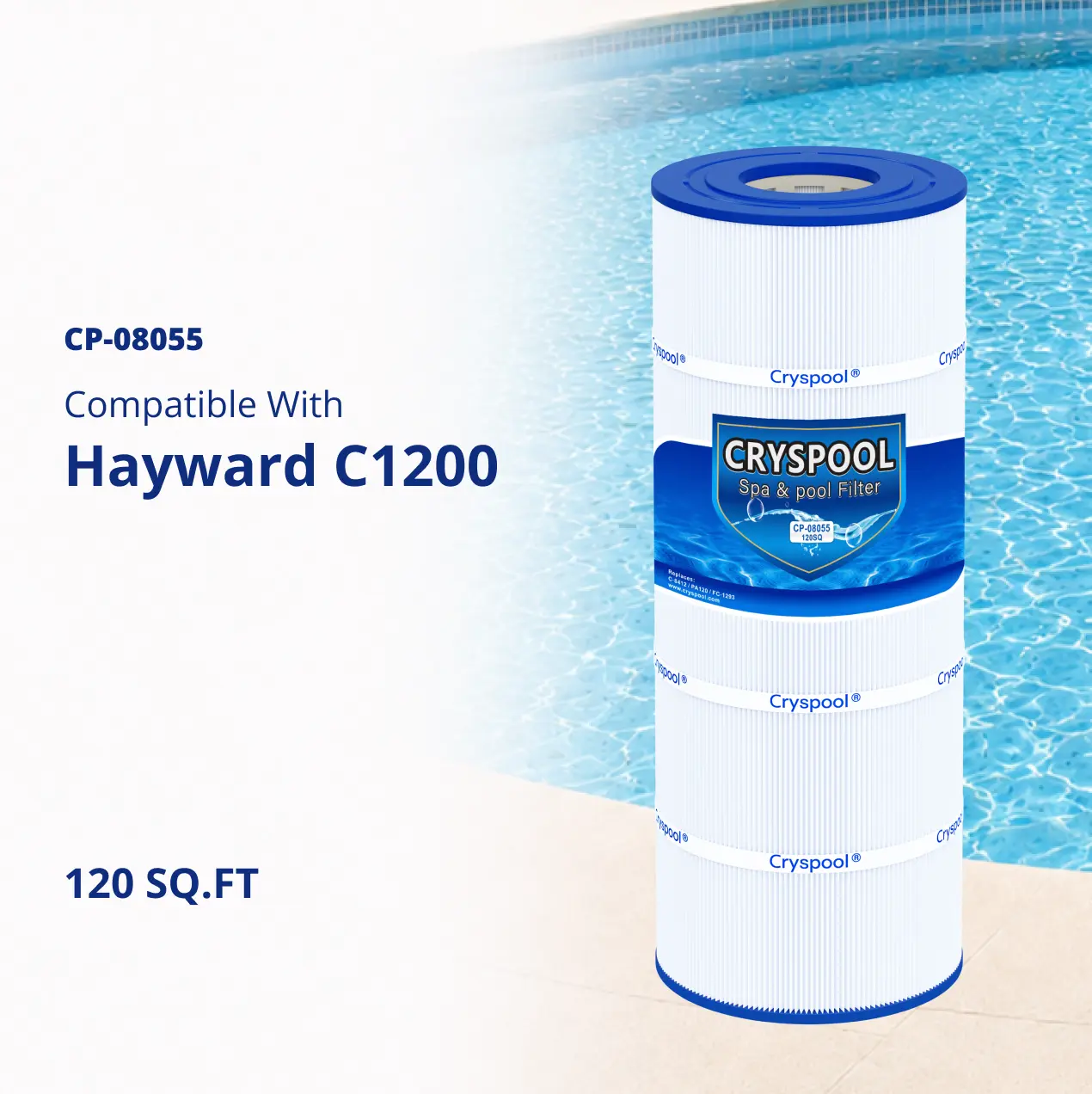 C1200 Filter Compatible with Hayward C1200, CX1200RE,C-8412, Ultra-B2, FC-1293, PA120, Cryspool 120 Sq. Ft Pool Filter Cartridge, 1 Pack