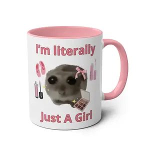 Sad Hamster Mug I'm Just A Girl I'm Literally Just A Girl TikTok Meme Cute Coffee Ceramic Drinkware Printed Stylish