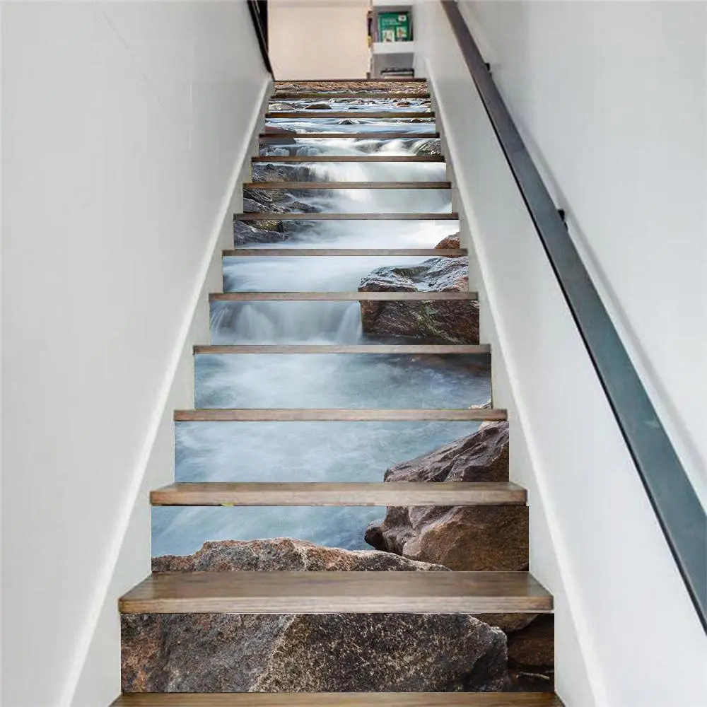 River Pattern Stair Sticker, Waterproof Self-adhesive Tile Sticker, Peel and Paste Stair Sticker, Vinyl Strip Sticker, Removable Wall Sticker, Wall Art Stickers