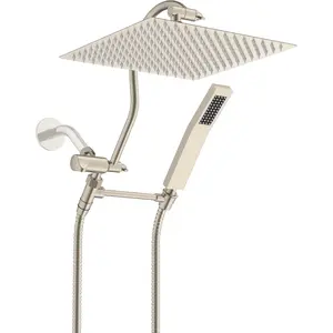 All Metal Shower , 12'' High  Rainfall Shower , Showerhead Combo, Handheld Shower Wand, 12'' Adjustable Shower Extension Arm, 71'' Hose, Shower  Holder, Brushed Nickel