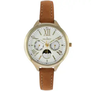 Peugeot Women 38mm Watch Multi Function Suede Leather Strap