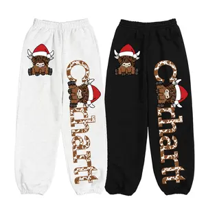 Christmas Cow Jogger Pants, Unisex Santa Cow Sweatpants, Christmas Santa Cow Print Joggers, Cute Holiday Design
