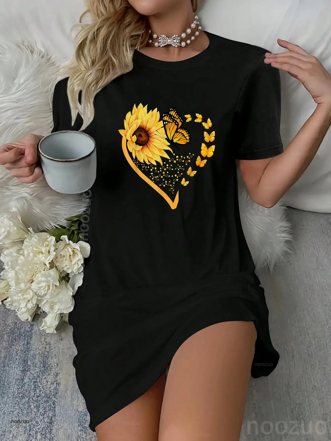 Sunflower Butterfly Heart Summer Floral Women Dress