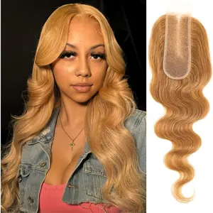ANMETAN Long Deep Part Lace Closure Honey Blonde Color 27 Body Wave, Sun-kissed Vibe Golden Blonde HD Lace Closure Pre Plucked With Baby Hair, 12A 100% Virgin Remy Human Hair Closure