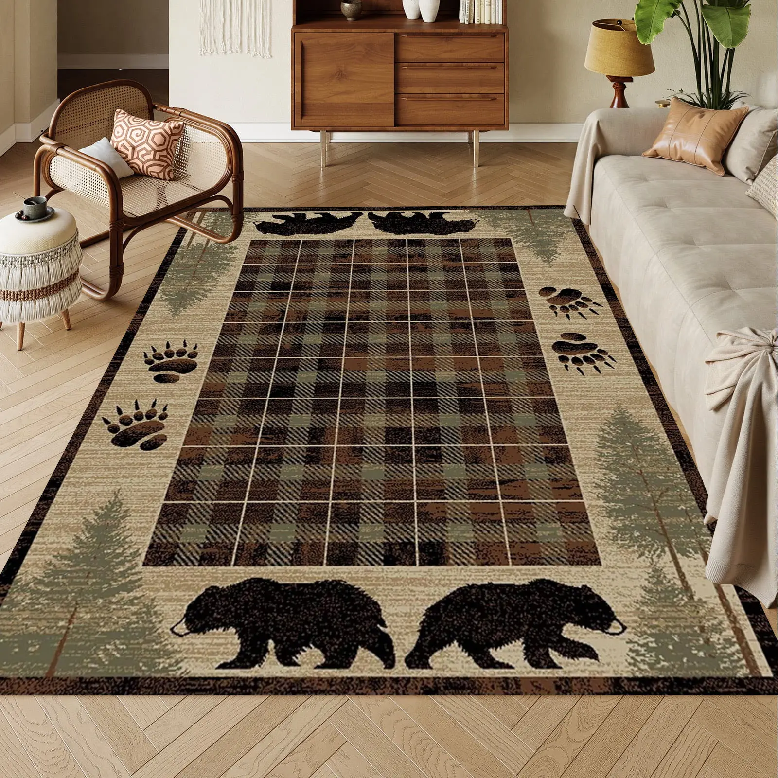Vintage Western-style Country Animal & Plant Pattern Rug Farmhouse Non ...