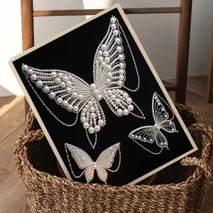 Frameless DIY Pearl Painting Kit, Handmade Self-Adhesive Pearls, Artistic Butterfly Pattern Diamond Drawing Set, Home Wall Decor Craft, Handicraft