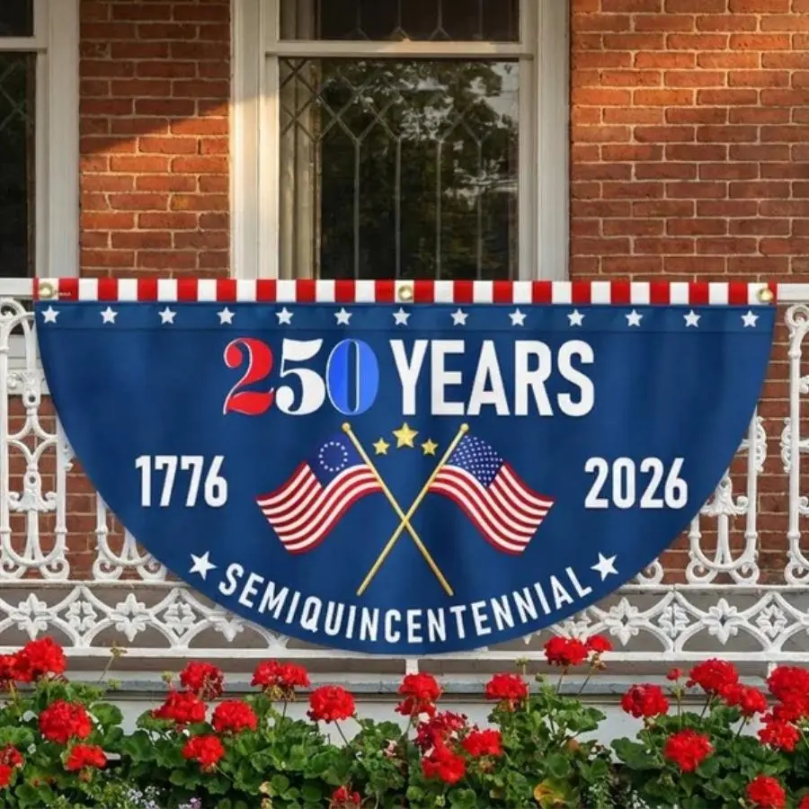 America 250th Semiquincentennial Lightweight Outdoor Banner 1776-2026, Patriotic Polyester Eagle Decor, Weatherproof Independence Day Outdoor Banner for Porch, Fence, Outdoor Banners