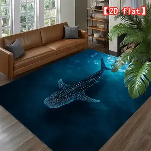2D flat large hit velvet carpet, whale shark swimming in the deep sea. Living room carpet, modern home decoration carpet for entrance, bedroom and game room