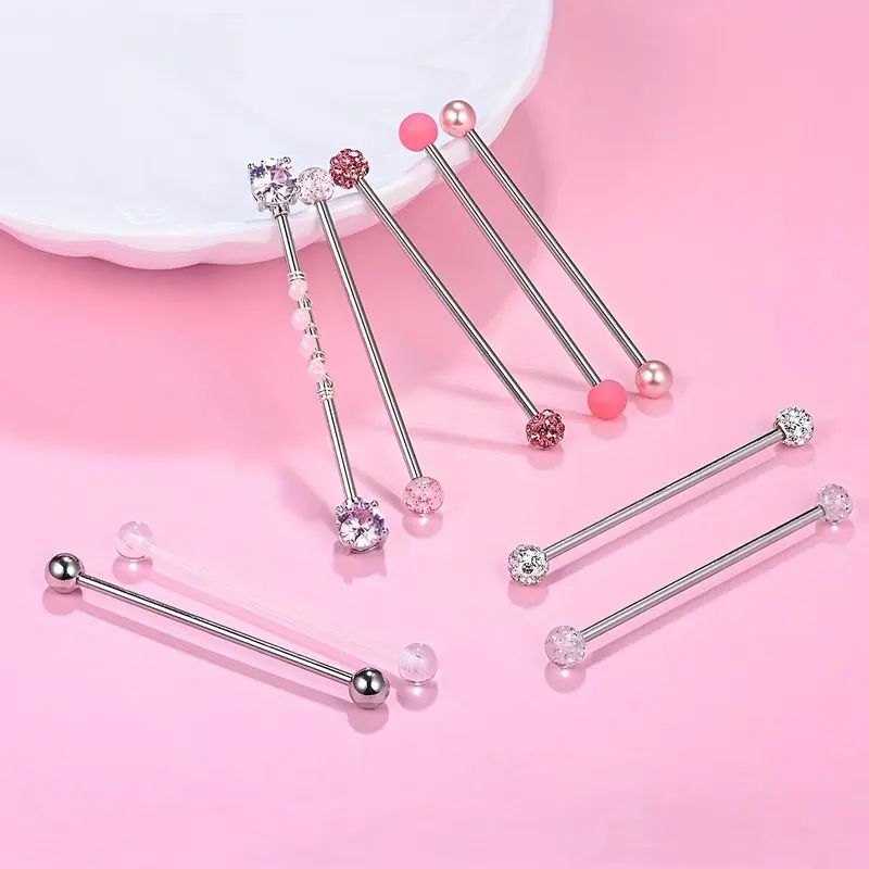 Artificial Zircon Ball Industrial Barbell Ring, 9 Counts Cartilage Ear Bar, Cartilage Piercings, Body Jewelry, Body Piercing Jewelry for Daily Cloth Decor, Nose Ring Jewelry, Nose Hoops