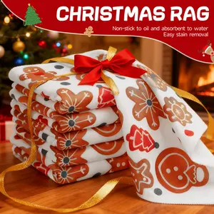Gingerbread Man Christmas Print Microfiber Cleaning Cloth - 10-Pack Size: 11.8 x 11.8 inches Multi-purpose cleaning towel Highly absorbent cleaning cloth Lint-free, streak-free cleaning cloth Ideal for cars, kitchens, and home environments