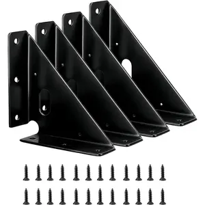 4 count Heavy Duty Gusset Joints, Trapezi Corner Code, Metal Bracket Corner Brace, Furniture Shelf Support Joint Fasteners for Table, Chair, Cabinet & Bed Stabilization (Black)