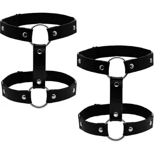 2pcs Gothic Double Row Punk Elastic Adjustable Leg Garter Belt Harness Set