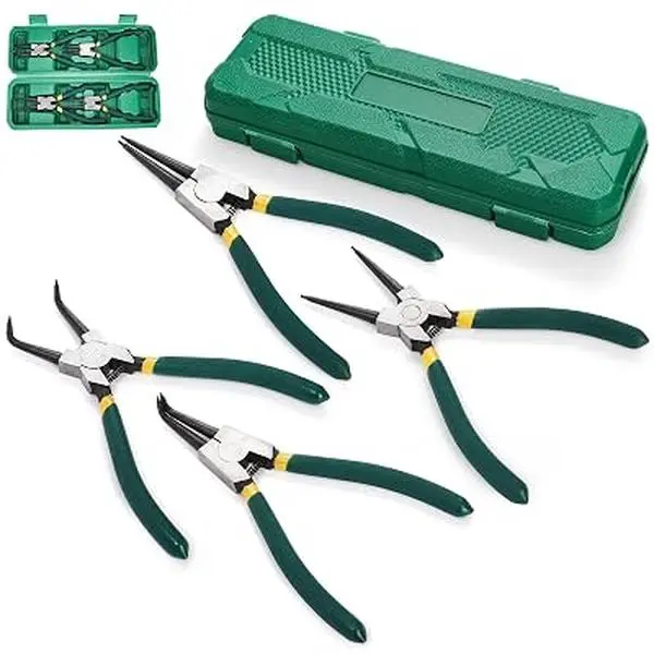 4 Pieces Snap Ring Pliers Set, 7 Inch Heavy Duty Internal External Circlip Pliers Kit with Storage Case, Straight Bent Jaw Lock Pliers for Ring Remover Retaining