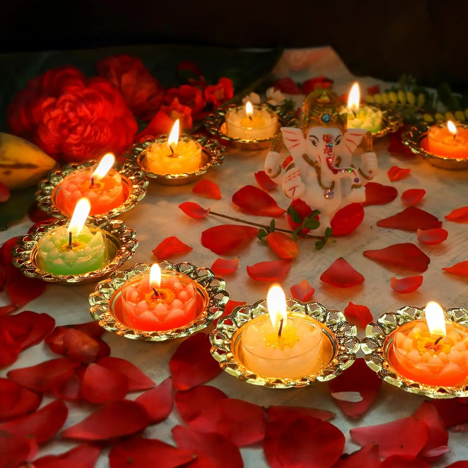 Golden Metal Diya for Diwali – Reusable Deya Oil Lamps for Indians Home Temple Mandir Altar Pooja Decoration Wedding Housewarming Puja Item Hindu Urli Bowl Diyas for Indian Festivals Gifts (12 Pcs)