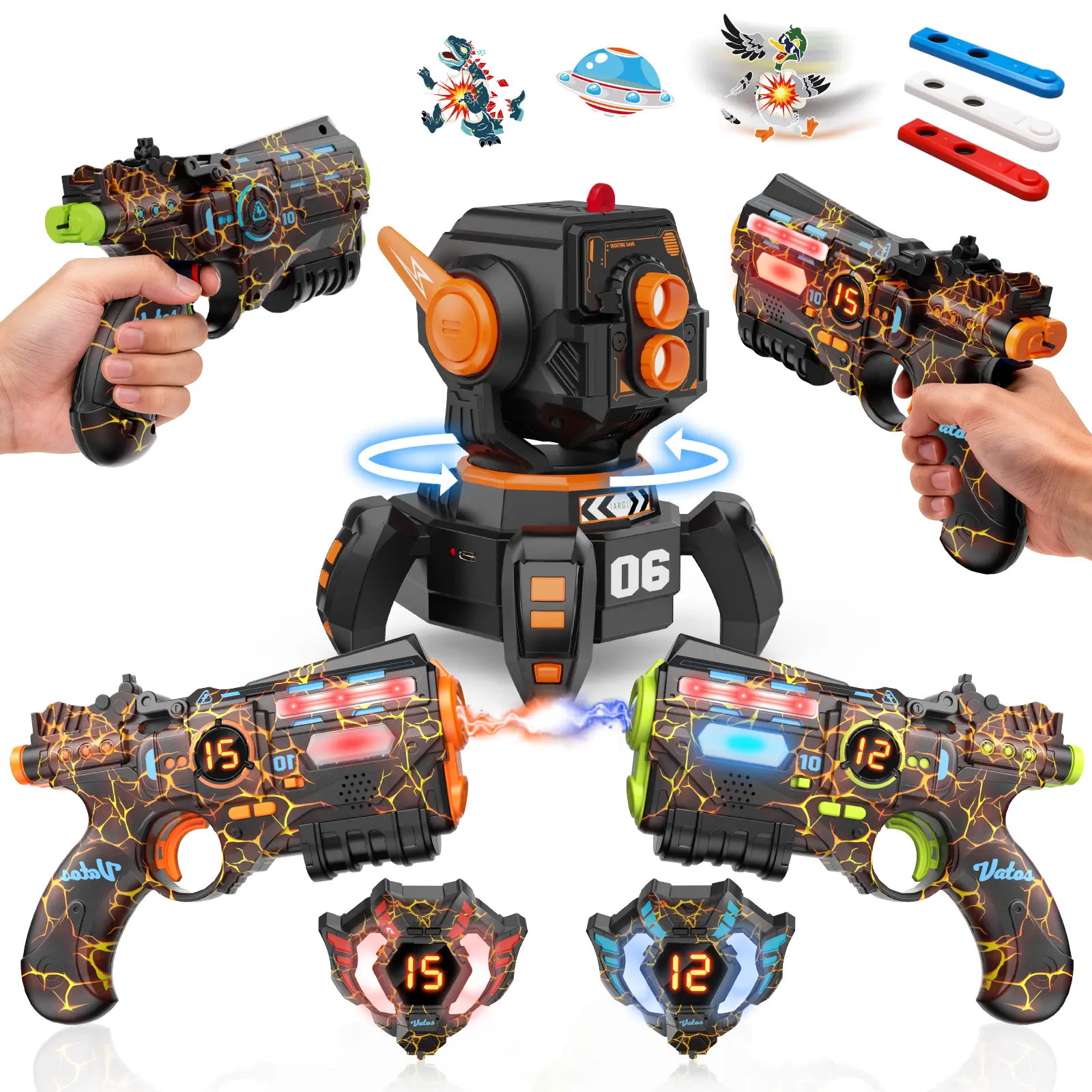 VATOS Rechargeable Infrared Laser Tag Set with Projector, 2 Players Toy Gun of Projector with Digital LED Score Display, 2.4GHz Real-time Data SYNC, Perfect Family Activity Toy for Kids,Teens,Adults