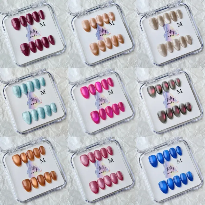 TiTinails Cat Eye Press On Nails | Almond Shape | Handmade Magnetic Effect | 10pcs Reusable | Easy to Apply