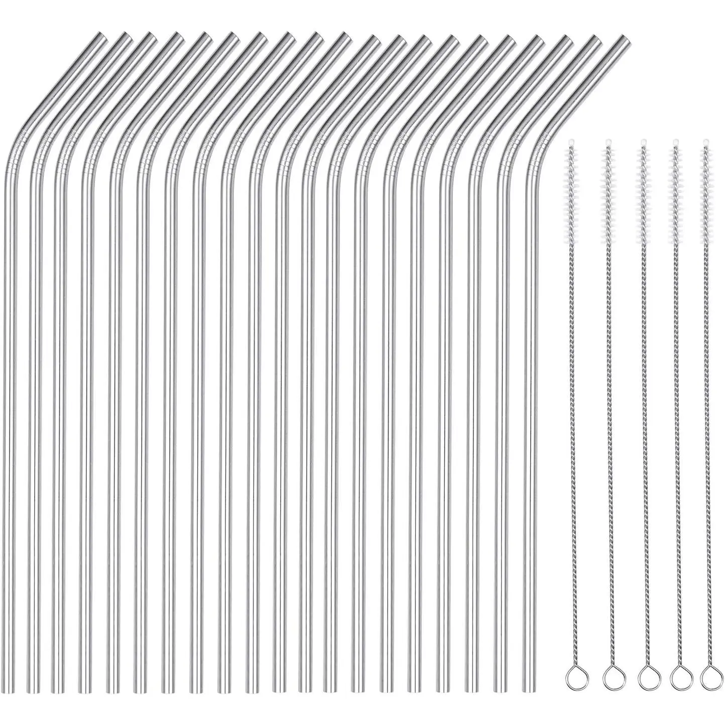 25 count Set Stainless Steel Straws Long 8.5 Inch Drinking Metal Straws  Drinking Straws for 20 OZ (20 Bent|5 Brushes)