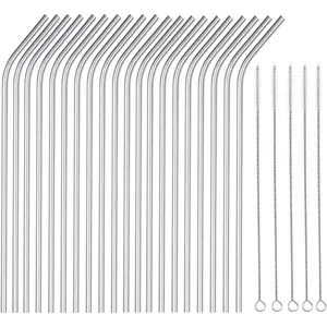 25 count Set Stainless Steel Straws Long 8.5 Inch Drinking Metal Straws  Drinking Straws for 20 OZ (20 Bent|5 Brushes)