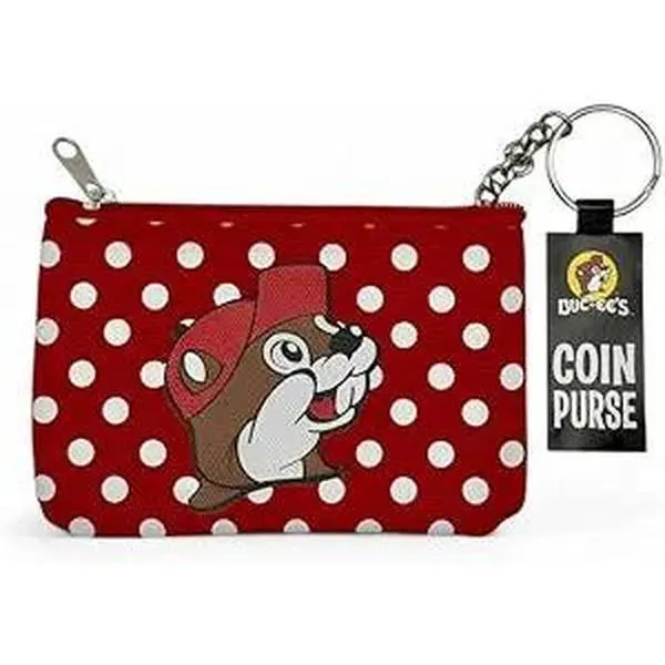 Buc-ee's Coin Purse, Red and White Polka Dot Pattern with Keyring