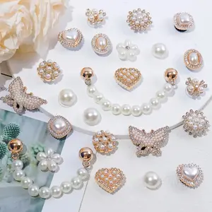 24 Pcs Pearl Rhinestone Shoe Charms, Bling Flower Clog DIY Decor Accessories for Women, Cute Elegant Party Birthday Favors