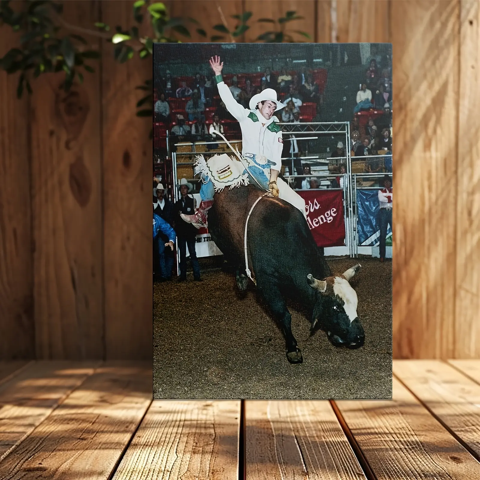 Bull Riding Cowboy Canvas Wall Art - Decorative Artwork with Rodeo Scene, Multi-Size Rodeo Challenge Poster, Western Sports Print for Country Home Decor, Hanging Man Cave & Kid Room Gift