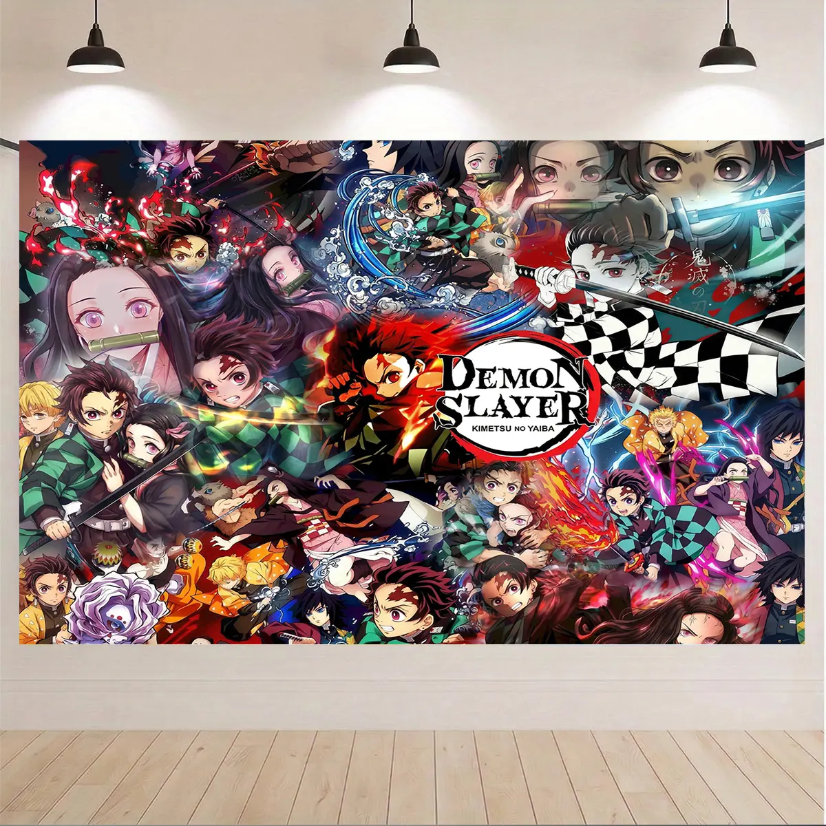 Demon Slayer Anime Tapestry, Sword Warrior Battle Scene Wall Hanging, Japanese Anime Style Backdrop Decor