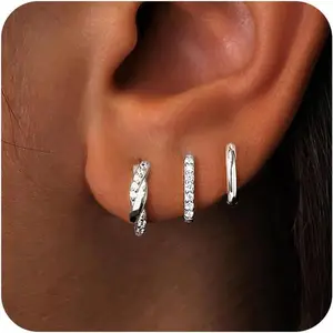 Gold Huggie Hoop Earrings Set for Women, Dainty Small Sterling Silver Earrings for Multiple Piercing Lightweight Hypoallergenic Jewelry Elegant earrings for women accessories magnetic earrings