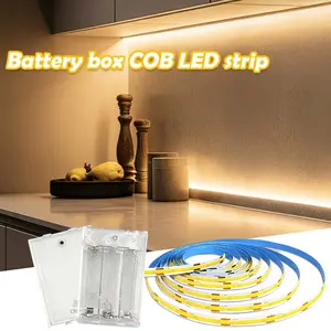 1PC Battery-powered COB LED light strip (batteries not included), warm/white/pink/ice blue light, flexible and portable, suitable for weddings, parties and home décor.