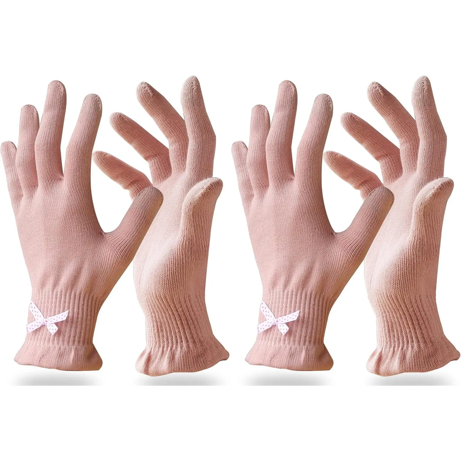 Beauty Cotton Gloves with Touchscreen Fingers for SPA, Eczema, Dry Hands, Hand Care, Day and Night Moisturizing, (2 Pair S/M, Feather Weight Pink Color)