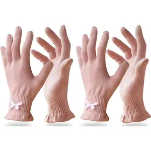 Beauty Cotton Gloves with Touchscreen Fingers for SPA, Eczema, Dry Hands, Hand Care, Day and Night Moisturizing, (2 Pair S/M, Feather Weight Pink Color)