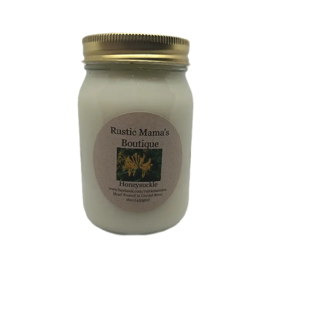 Rustic Mama's Boutique Honeysuckle Scent 16oz Jar Candle, 100% Soy Wax, Cozy Home Decor Aroma Candle