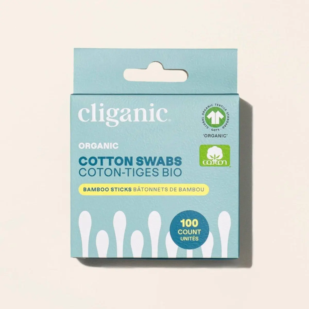 Cliganic Organic Bamboo Cotton Swabs - 100% Pure Natural Cotton, Chlorine-Free Hypoallergenic, Soft, Gentle & Absorbent Paper Buds
