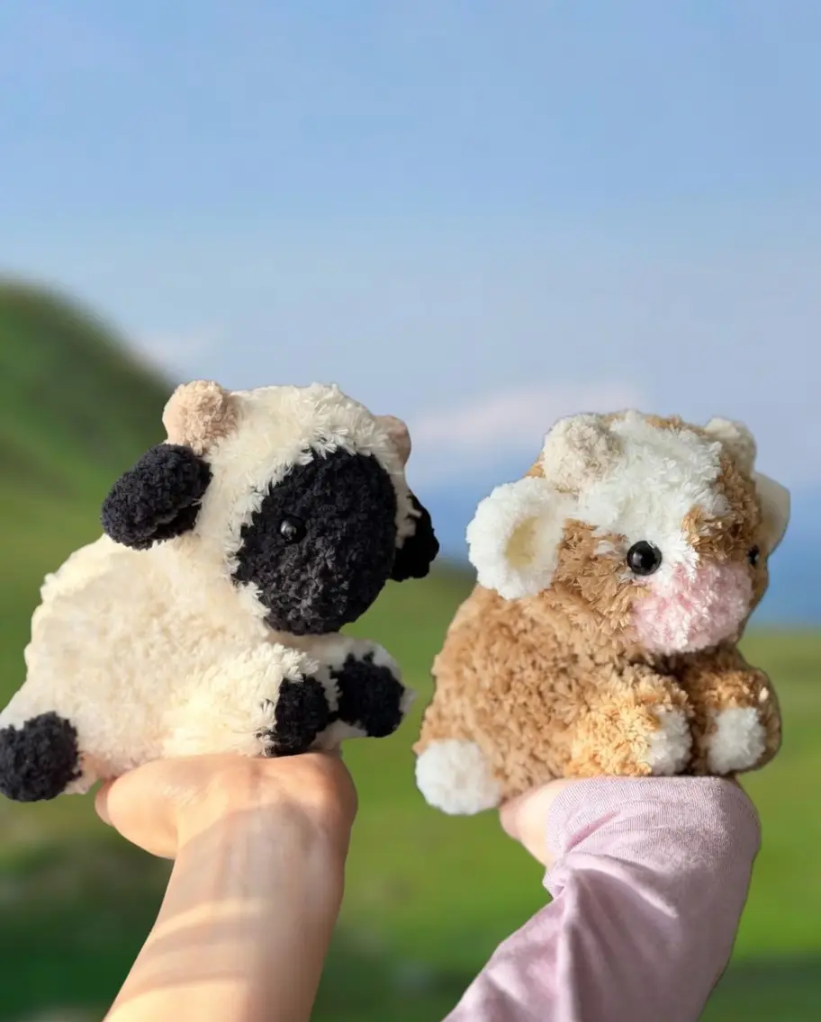 Fluffy Black Sheep & Baby Cow Handmade Amigurumi Plush