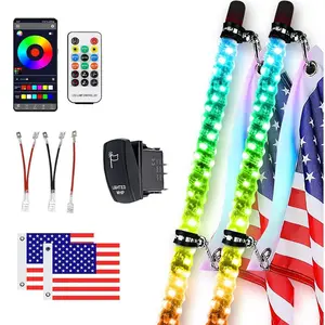 2PCS 2FT Fat RGB LED Whip Light with Extra Stop Turn Reverse Light, Remote & App Control, DIY Chasing Patterns, Safety Antenna Lighted Whips for ATV UTV Polaris RZR Can-am