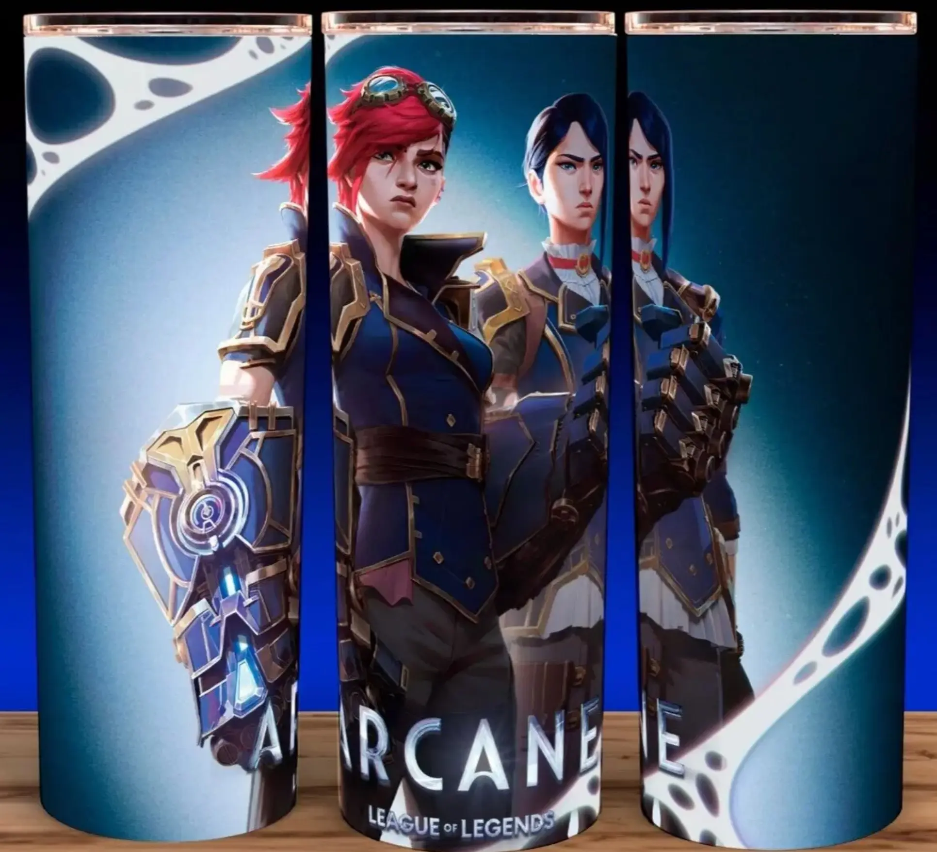 Vi and Caitlyn Arcane League of Legends Anime  Cup Mug Tumbler 20oz with Lid & Straw, Stainless Steel, Lightweight Design for Hydration - Reusable, Stylish