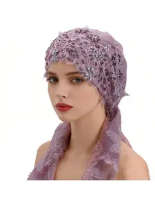 Turban Hat New Hui Fashion Gauze Handmade Beaded Tassel Baotou Hat Ethnic Style
