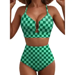 Women’s 2-Piece Floral Matching Bikini Set, U-Neck Swim Top & High-Rise Bathing Suit Bottom, Trendy Summer Swimwear for Beach & Pool Vacations, Swim Tops