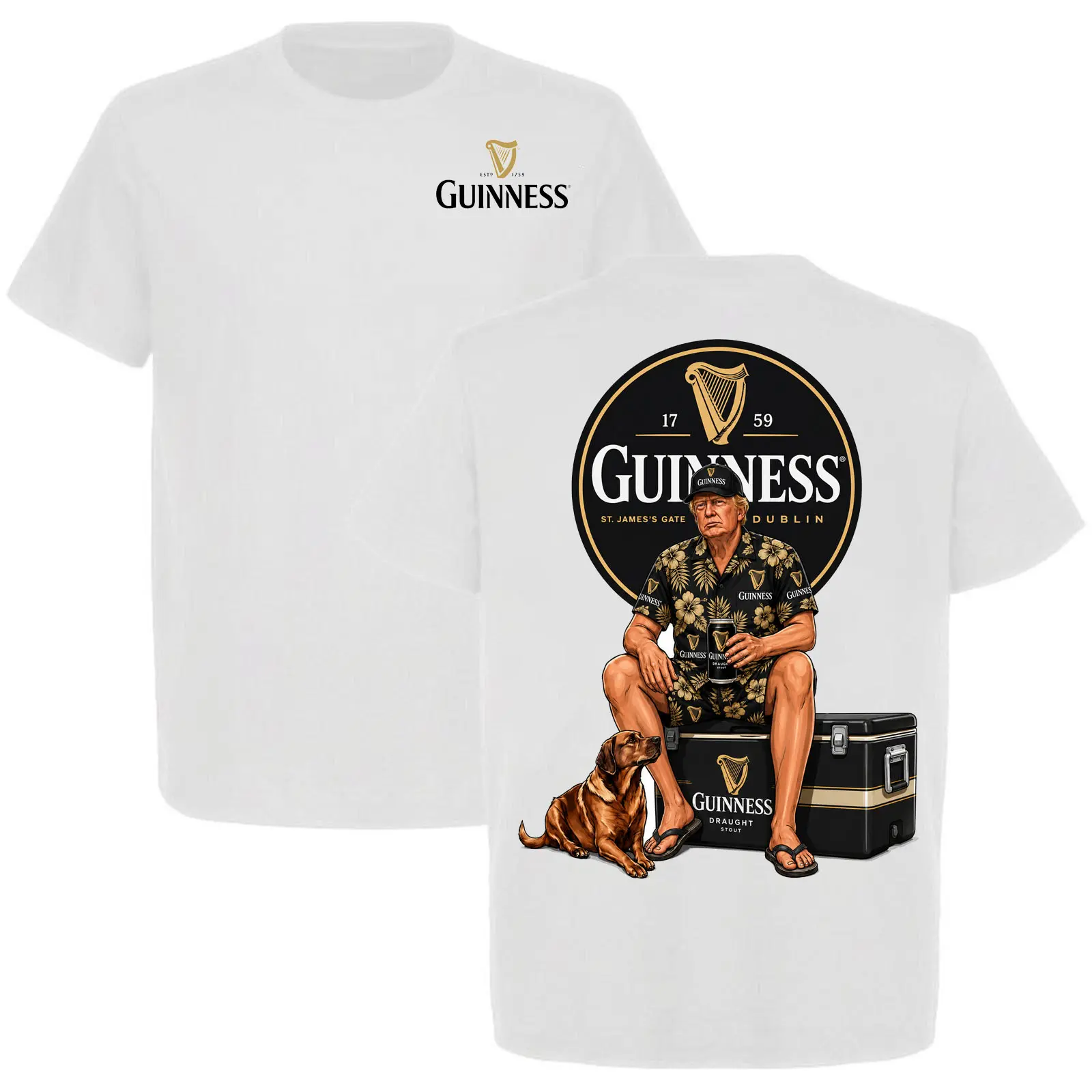 Summer Trump with Guinness Beer Graphic T-Shirt Irish Stout Beer Lover Dog Lover Vacation Drinking Tee Pub Shirt Gift for Men Women