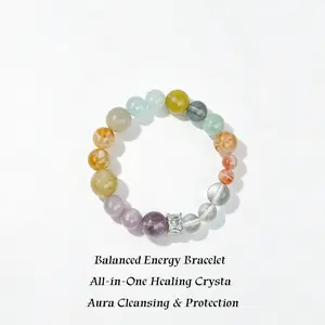 Designer Original Series Mediterranean-Style Colorful Lucky Charm Bracelet with Natural Gemstones & Diamond Accent for Good Luck & Wealth Protection Smoky Quartz Rose Quartz Multi-Gemstone  Bracelet