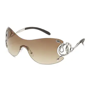 Y2K Snake Print Black Wrap Rave Sunglasses for Women Trendy Frameless Gradient Lenses