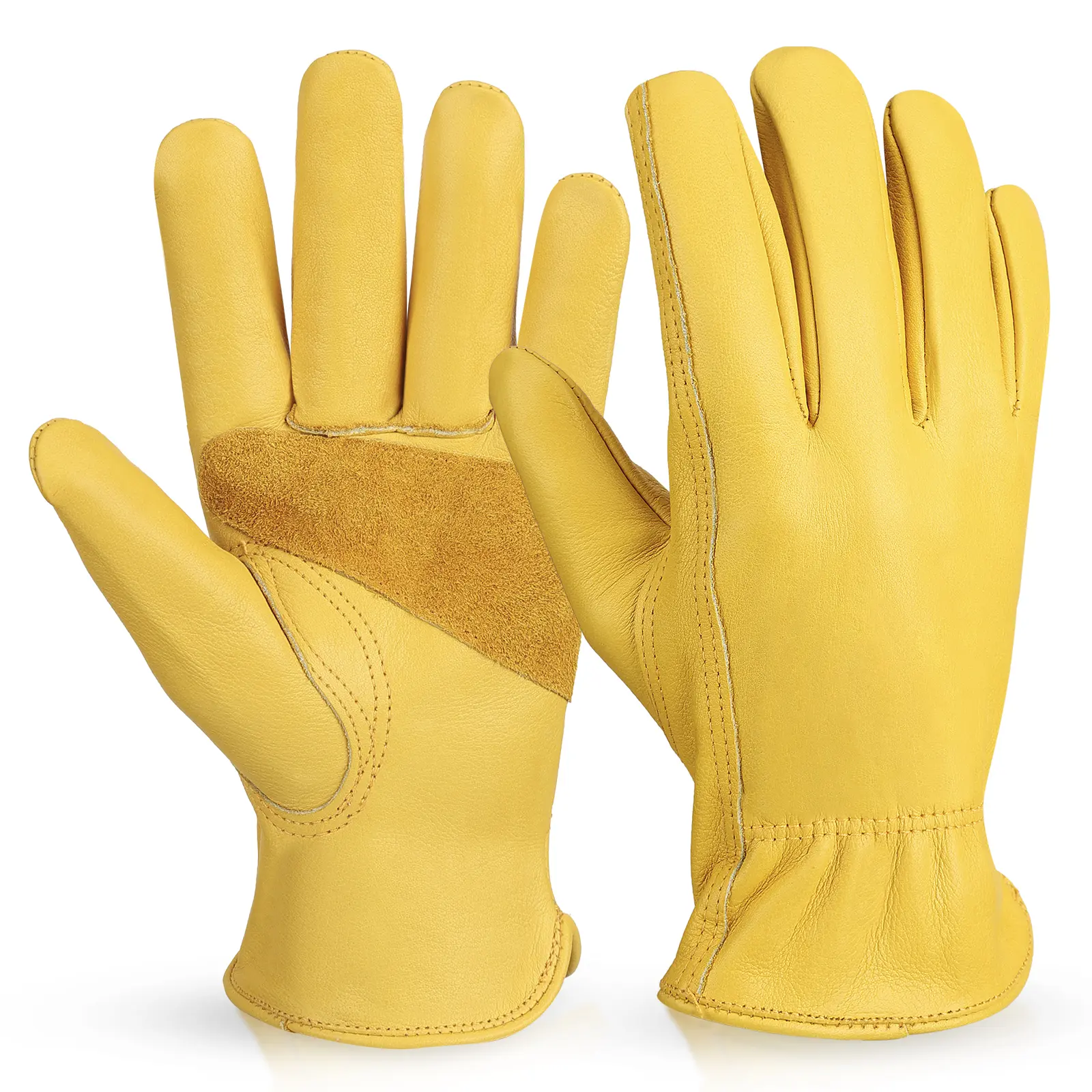OZERO Men's Cowhide Gardening Work Gloves - Built to Last, Insulated Heavy-Duty, Cut-Resistant, Thorn-Proof, Puncture-Resistant for Farming, Truck Driving, Welding, Outdoor Tasks, Wear Resistance