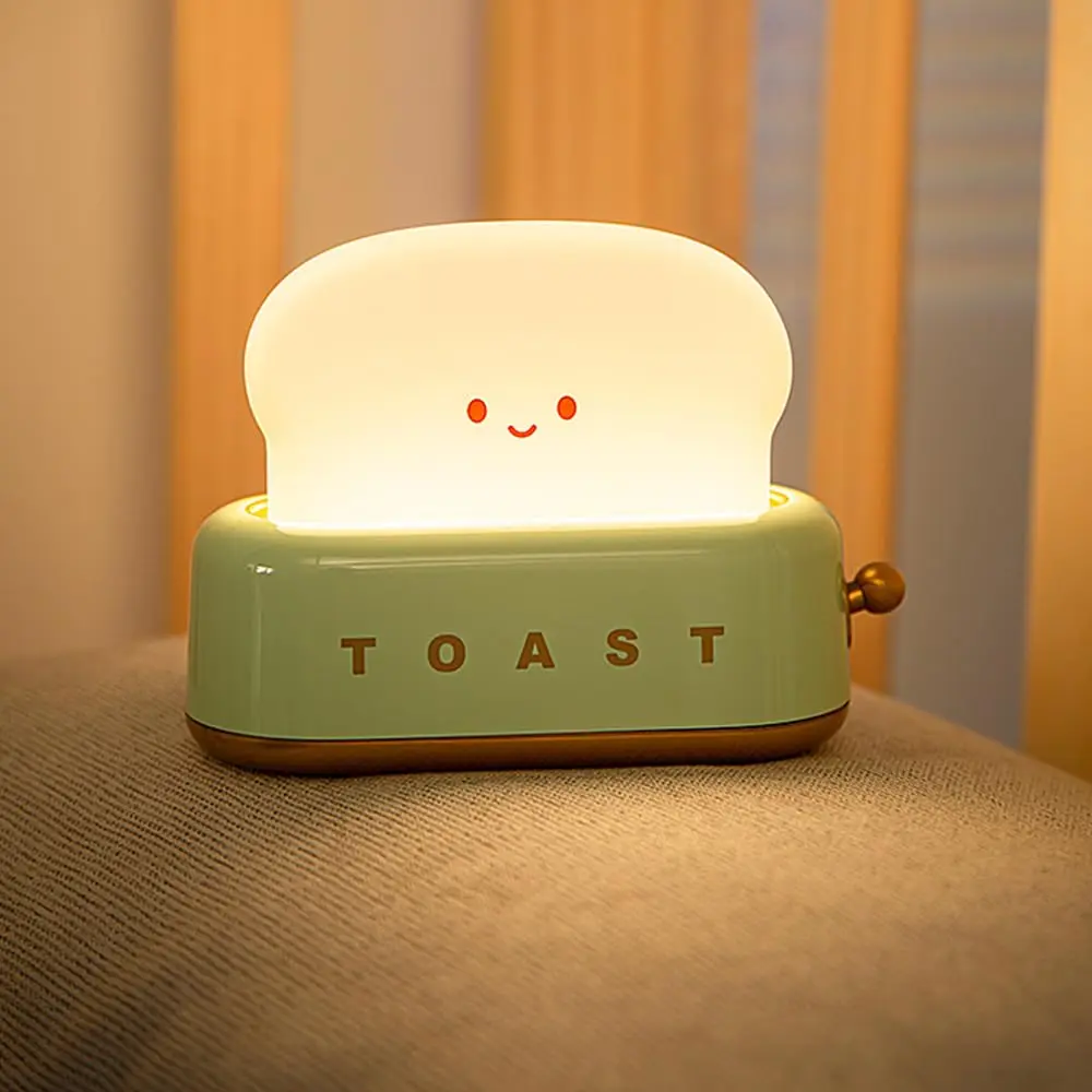 Cute Toast Lamp, Small Desk Lamp, Night Light, Rechargeable, Green, Decor for Bedroom, Table, Bedside, Desk, Gifts for Kids and Adults