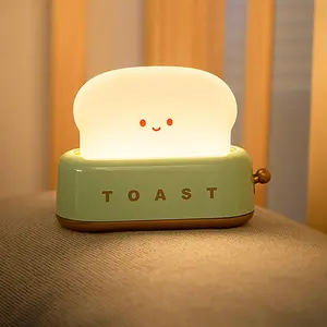 Cute Toast Lamp, Small Desk Lamp, Night Light, Rechargeable, Green, Decor for Bedroom, Table, Bedside, Desk, Gifts for Kids and Adults
