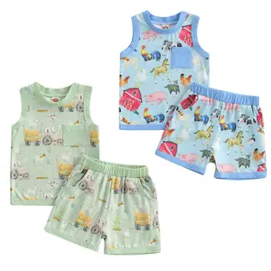 Toddler Baby Boy Farm Clothes Tractor Animal Sleeveless Tank Tops Shorts Set Summer Infant Country Outfits Set
