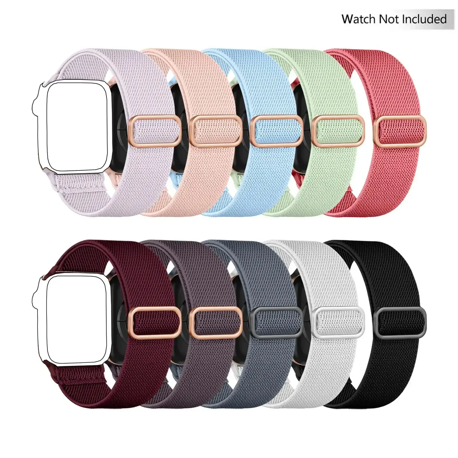 Stretchy Solo Loop Smartwatch Band Compatible with iWatch 38/40/41/42/44/45/49mm, 10pcs Soft Nylon Elastic Braided Smart Watch Straps for iWatch Smart